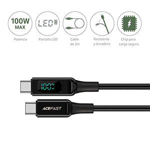 Compra Cable Acefast 6974316281054 USB-C Con Indicador De Carga 100 w Negro